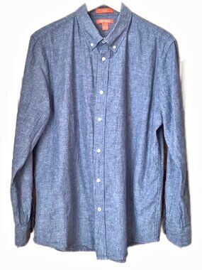 Joe Fresh Blue Linen Cotton Chambray Button Down Shirt Size L